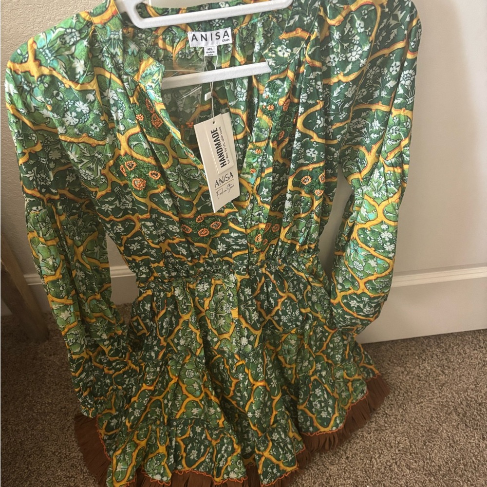 Anisa Green Floral Long Sleeve Dress